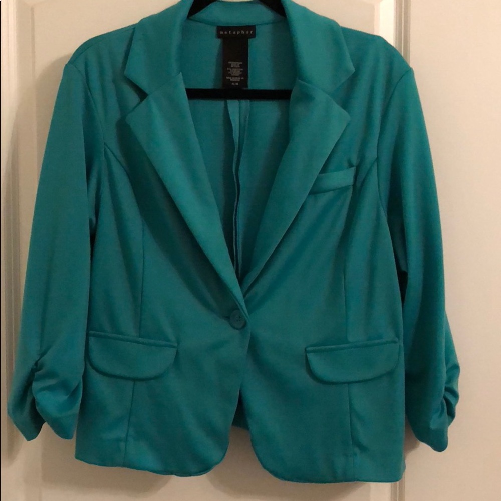 Turquoise Blazer With Cute 3/4 Sleeves